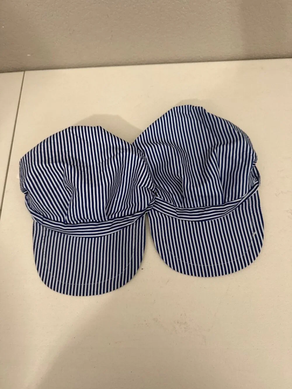 Blue & White Striped Adjustable Childrens Train Hats - Set Of 2